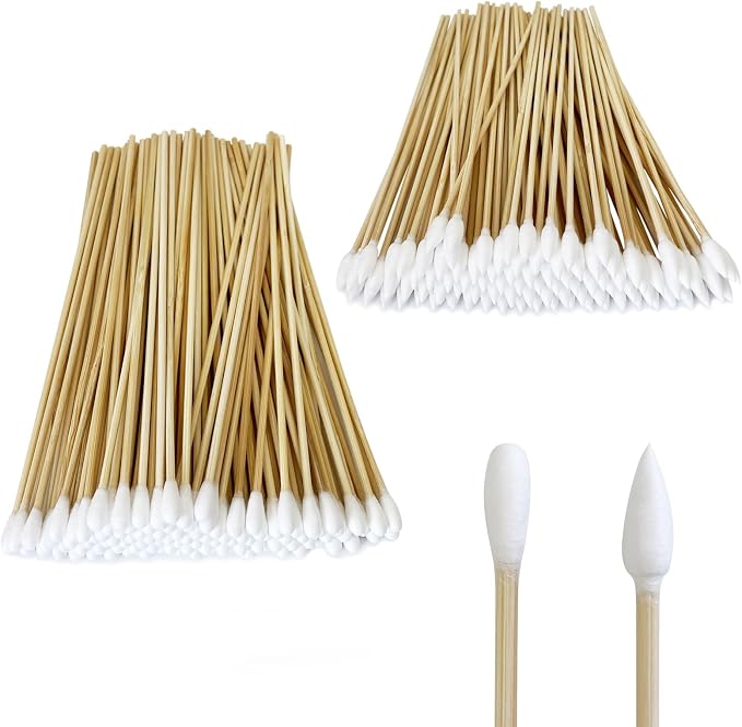 6 Inch Long Cotton Swabs, Pointed or Round Tips for Cleaning | Pointed, Round, and Mixed-Tip Cotton Swab Options with 6 Inch Wooden Handles for Firearm, Electronics, Craft, and Tasks