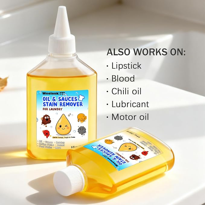 Instant Oil Stain Remover For Fabric (9 fl oz) – Effectively Eliminates Food Grease, Sauces, Motor Oil, Dried Oils, and Oily Stains. Safe for Skin and Machine-Washable Fabrics | Fabric Stain Remover For Sauces, Cooking, Engine, Dried Oil & Grease Stain...