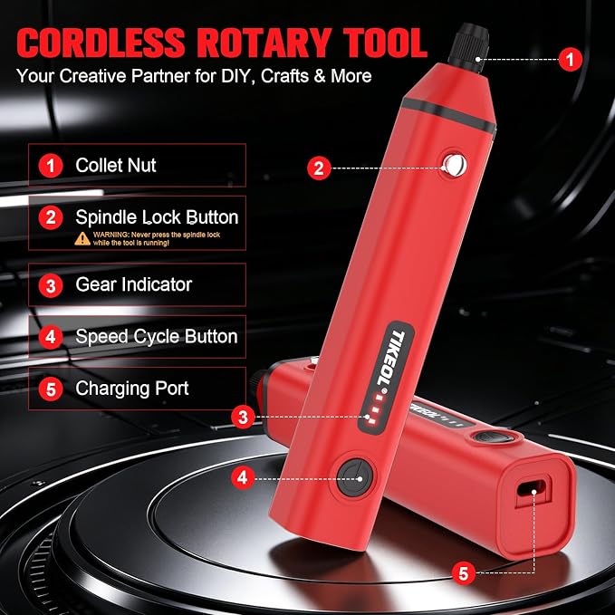 Mini Cordless Rotary Tool, Multi-Purpose Power Rotary Tool Kit (Red) | 67 Accessories, Variable Speed， USB-C Charger, for Engraving, Sanding, Polishing, Grinding, DIY Crafts