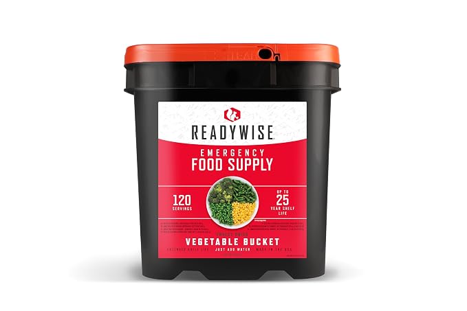ReadyWise Emergency Food Supply - 120 Servings Freeze Dried Vegetables Bucket, Dehydrated Meals, Survival Food Kit for Backpacking, Camping Essentials & Prepping Supplies, up to 25 Year Shelf Life