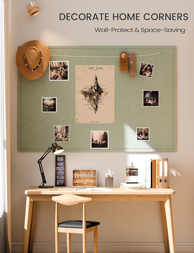 Fluxynara 70.8" x 47.2" Large Bulletin Board, Sage | Cork Board Alternative with 48 Removable Adhesive Tabs, Foldable Felt Pin Board for Home, Office, Classroom & Dorm