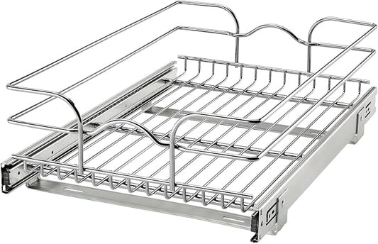 Rev-A-Shelf Steel Wire Pullout Drawer Organizer Shelf for Kitchen Cabinets, Slide Out Storage Basket, Min Opening Width of 14.5", 15" x 22", 5WB1-1522CR-1