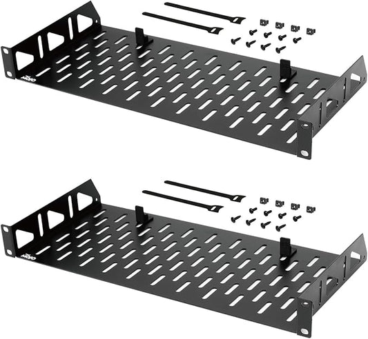 Tecmojo 1U Rack Shelf,19 inch Rack Shelf 8 inch Depth,Rack Mount Shelf with Anti-Slip Stops,Server Rack Shelf and Network Shelf for 19 in Equipments, 55lbs Capacity of Vented 1U Shelf,No Lip(2 Pack)