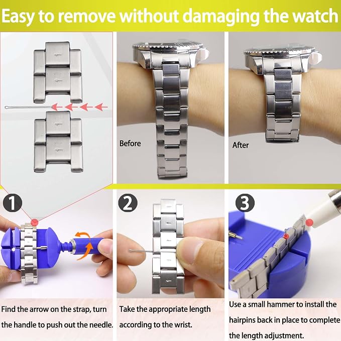 GLDCAPA Watch Link Removal Kit, Watch Band Sizing Tool for Watch Strap Adjustment, Watch Pins Replacement, Watch Hammer, Spring bar (Blue)