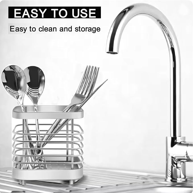 Utensil Holder, Food Grade Stainless Steel Utensil Drying Rack for Kitchen Counter, Silverware Cutlery Flatware Holder Forks, Knives, Spoons, Chopsticks Organizer Silver