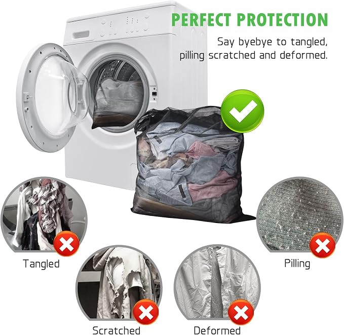 2 Pack Mesh Laundry Bags 24 x 32 inch Laundry Garment Bag Mesh Large Lingerie Wash Bags Zippered Garment Washing Net for Underwear Hosiery Blouse Sweater Dress Don't Drying, Melting 140-176℉ | Reusable Laundry Bag Mesh Lingerie Wash Bags Zippered for U...