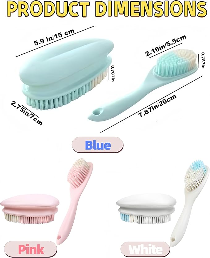 2 Pack Soft Bristle Cleaning Scrub Brush Laundry Brush Scrubber Brush | Soft Scrub Brush for Clothes, Carpet and Fabric Stain Removal, Scrubbing Brush with Ergonomic Handle Household Cleaning