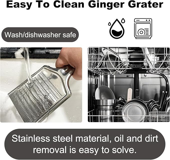 Ginger Grater Tool, Stainless Steel Grater Rustproof 8.46"x4.16" Large Size Ginger Grinder for Fine Grate, Dishwasher Safe Kitchen Tool for Garlic Cheese, Nutmeg, Vegetables & Citrus Zesting