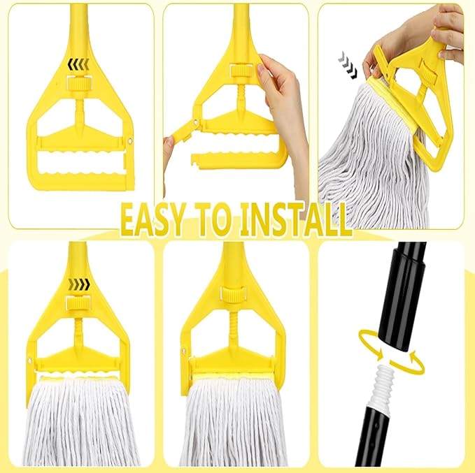 VOUBIEN Commercial Mop Handle Heavy Duty,58" Industrial Mop Stick,Wet Mops Head Replacement Holder for Professional/Industrial Floor Cleaning, 2 Pack,Yellow,