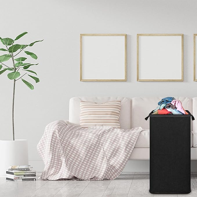 SNIGJAT Extra Large Laundry Hamper, Folding 100L Laundry Basket, Black | Dirty Clothes Hamper for Bedroom, Rectangular Sturdy Laundry Basket for College, Dorm, Towels, Toys