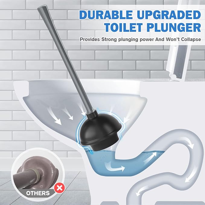 TRENTI Toilet Plunger and Brush with Holder, Bowl Brush and Heavy Duty Toilet Plunger Set for 5.7-inch Toilet Drain, 2-in-1 Bathroom Cleaning Combo with Modern Caddy Stand (Gray) | Toilet Plunger and Brush with Holder, Bowl Brush and Heavy Duty Toilet ...