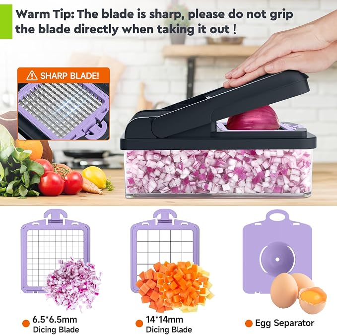 MealHelper 15-in-1 Vegetable Chopper, 10 Blade Veggie Chopper, Practical Food Chopper with Container, Cheese Grater, Home Essentials & Kitchen Gadgets(Purple)
