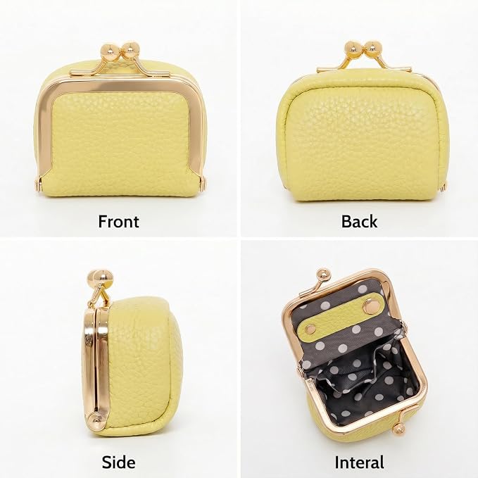 Genuine Leather Mini Jewelry Box Portable Vintage-Inspired Leather Small Coin Purse Jewelry Organizer Case Mini Travel Ring Box with Kiss Lock for Women Earring Ring Necklace