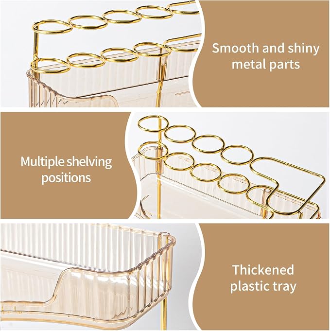 NATURE'S SOURCE Makeup Organizer for Vanity, 2-Tier Corner Bathroom Organizer Countertop with Makeup Brush Holder, Corner Counter Storage for Bathroom Dresser-Amber Gold