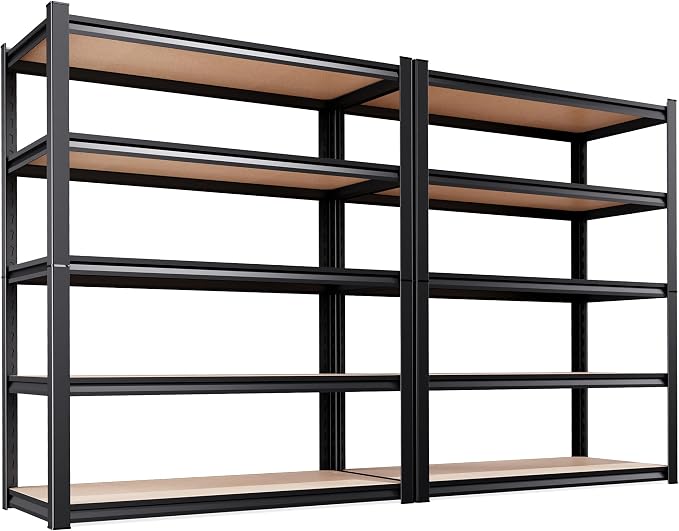 2 Pack Garage Shelving Heavy Duty Storage Shelves, Metal Adjustable Shelving Unit, Utility Garage Organizer Shelf for Basement, Pantry, Kitchen, Warehouse, 78" Hx45.6 Wx19.7 D, Black