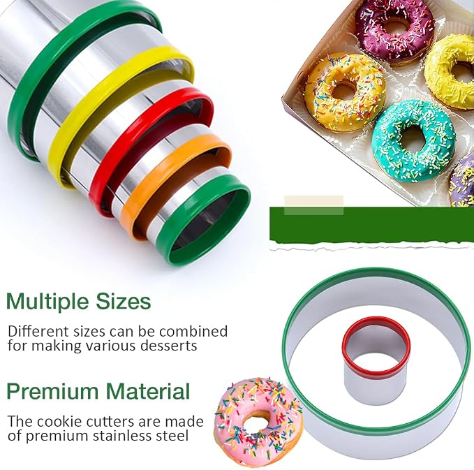 Alimat PluS Round Cookie Biscuit Cutter Set, 12 Pack Pastry Cutters in Graduated Sizes for Donut, Dough, Fondant, Clay, Stainless Steel Circle Cutter Cake Ring Molds with Colorful Rubber Coating