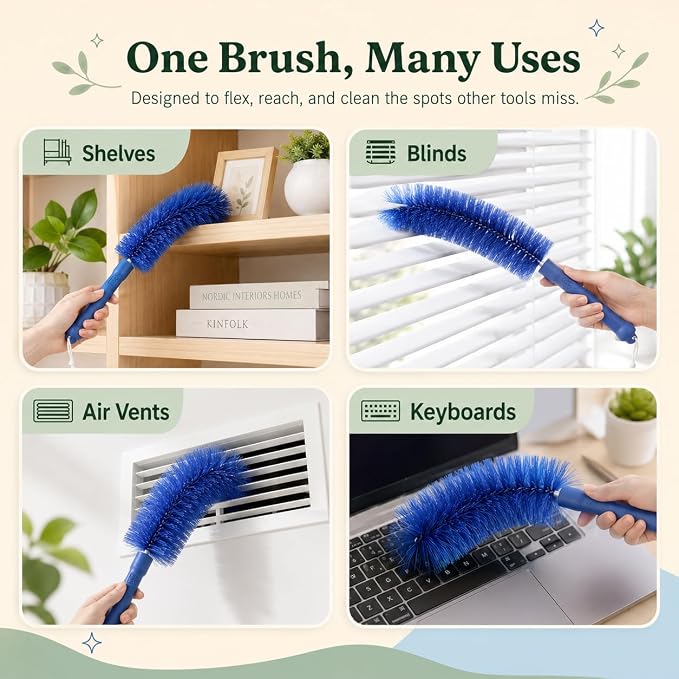 2026 New Bendable Microfiber Duster, Upgrade Reusable Bendable Cleaning Brush for Home Electric Fan Air Conditioner Car Vent Curtains Cleaner(Gray)
