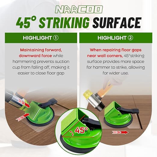 Heavy Floor Gap Fixer Tool with 5pcs Sticky Pad | 45°Striking Surface &Enhanced Suction Cup, Made of Iron. Plank Grabber Floor Fix Pro for Laminate, Vinyl Plank, Hardwood.