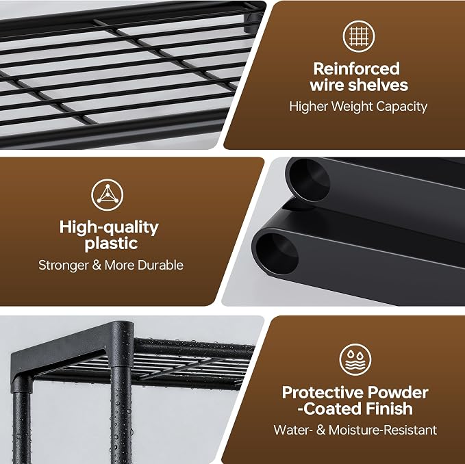 4-Tier Small Lightweight Storage Shelves with Plastic Connectors – Metal Shelf Organizer for Pantry, Closet & Bathroom, Space-Saving Sturdy Shelving Unit Rack, Black, 17.3" x 12.8" x 42.9"