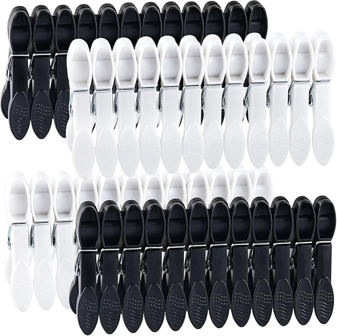 Clothes Pins, 48 Pack Black White Plastic Clothespins, Clothes Pins Heavy Duty Outdoor, Non-Slip Laundry Clips for Hanging Clothes, Towels, Crafts, Clips for Picture, Chip Bags