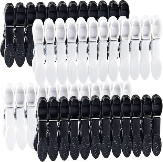 Clothes Pins, 48 Pack Black White Plastic Clothespins, Clothes Pins Heavy Duty Outdoor, Non-Slip Laundry Clips for Hanging Clothes, Towels, Crafts, Clips for Picture, Chip Bags