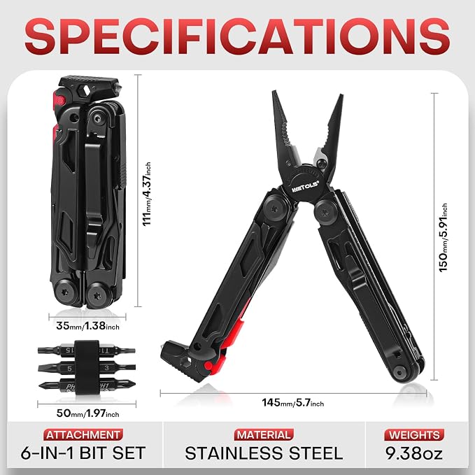 WETOLS Multitool with Pocket Knife, Stainless Steel Needle Nose Pliers | 27-in-1 Multi Tool with Screwdrivers, Self-locking EDC Gear with Sheath, Ideal for Survival, Outdoor, Camping