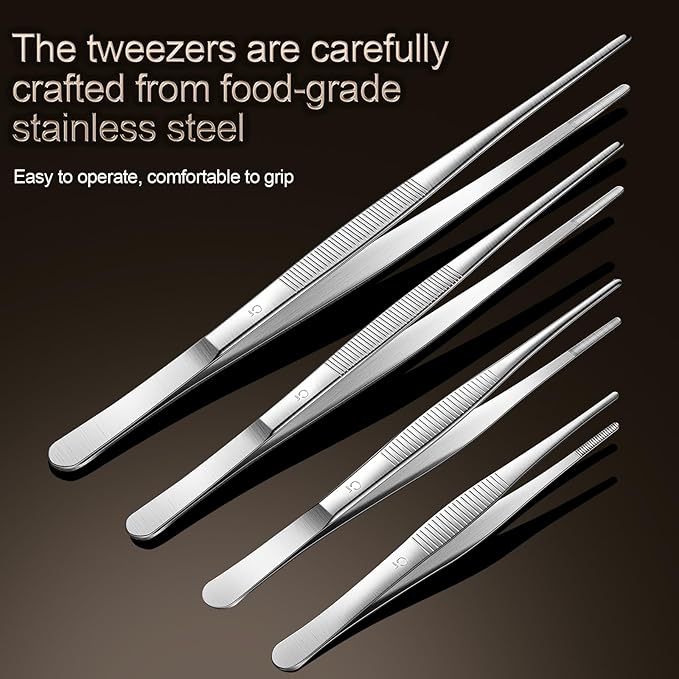 Aniso long tweezers with precision serrated kitchen tweezers tongs for barbecue and hand-made stainless steel cooking tweezers（6 inches）