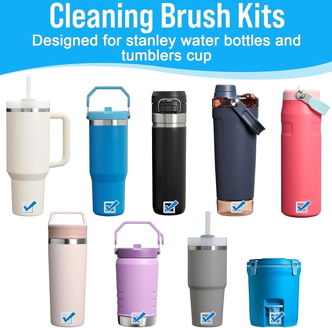 Water Bottle Cleaner Brush Set for Stanley Tumbler 40 oz/30 oz Cup | Multifunctional Bottle Brush and Long Silicone Straw Cleaner Brush,Cleaning Kit for Owala/Yeti Cup Accessories,4 Pcs