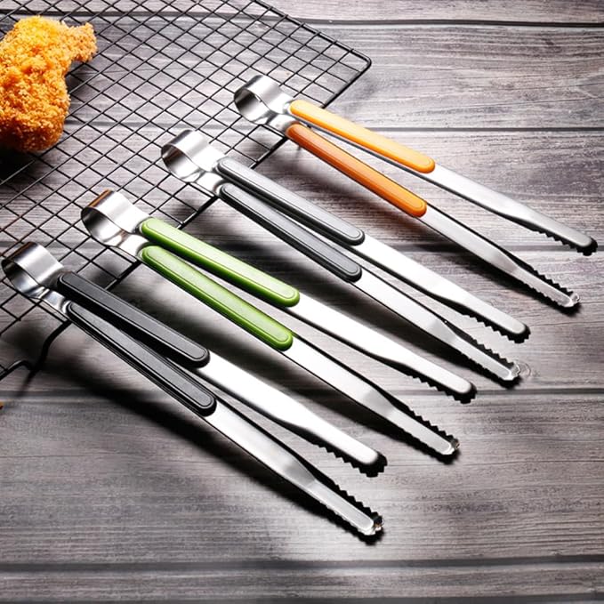 4pcs Stainless Steel Kitchen Tongs, Serving Tongs for Cooking, Non-Slip Easy Grip Handle Food Tongs, for Cooking, Camping BBQ, Serving, Heat Resistant, Food Grade Tongs