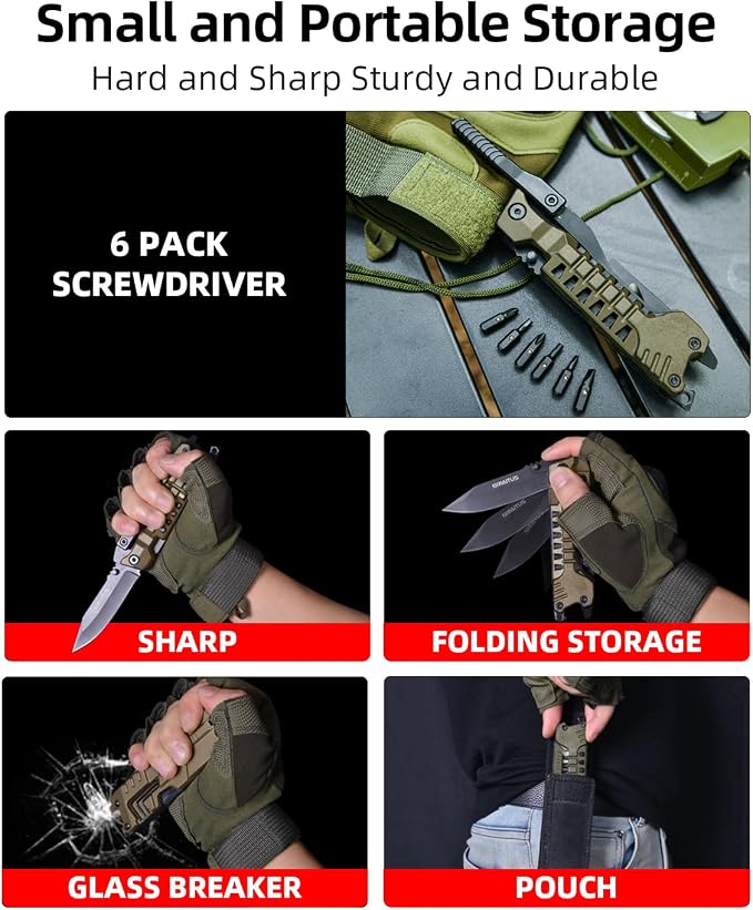 Multitool Knife 17 in 1 Pocket Knife with Fire Starter Sticks for Camping | Bottle Opener, Saw, Whistle, Nylon Sheath, EDC Gear for Survival, Camping, Hiking, Outdoor, Gifts for Men - Desert Gray
