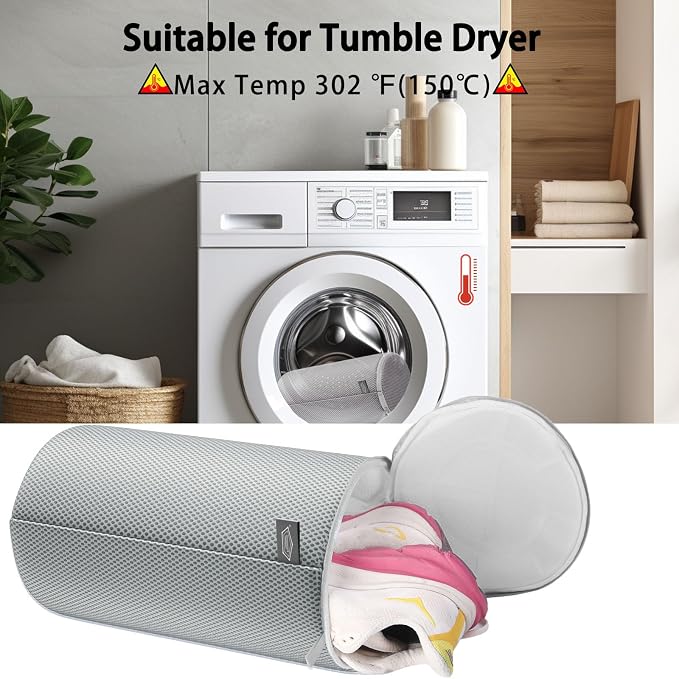 Shoe Washing Machine Bag, Laundry Bag for Sneaker, Grey, 8x15, 2Pcs | Shoe Washing Bag for Footwear, Trainers, Tennis, Slippers, Building Blocks, Sandwish Mesh, Travel, Divided, Prevent Tangling