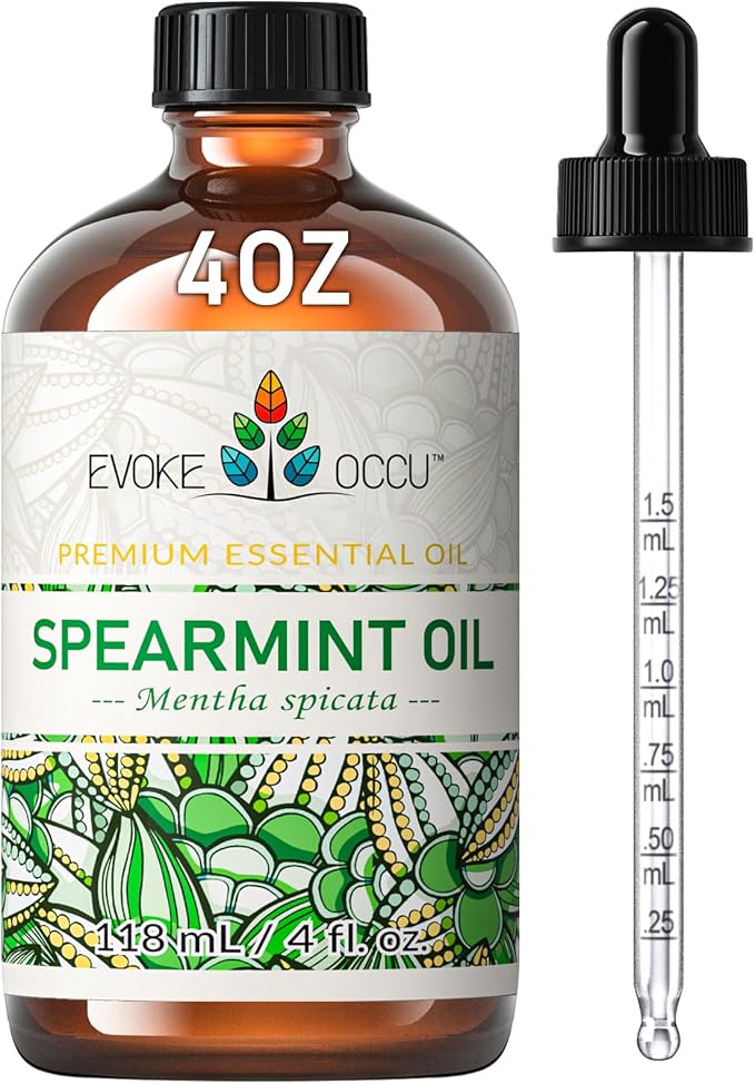 EVOKE OCCU Spearmint Oil for Face, Hair & Scalp Care | Refreshing Minty Aroma for Air Freshening, DIY Lotions, Creams & Aromatherapy - 118ml / 4.16 fl oz
