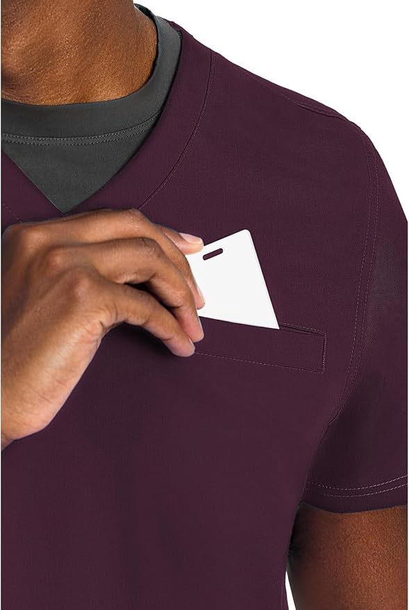 Med Couture Rothwear Touch Mens Scrubs Top 3 Pockets Modern Fit | 2-Way Stretch, Ultra-Soft Fabric, Lightweight Feel, Knit Details, Side Vents, Durable Construction, Easy Care