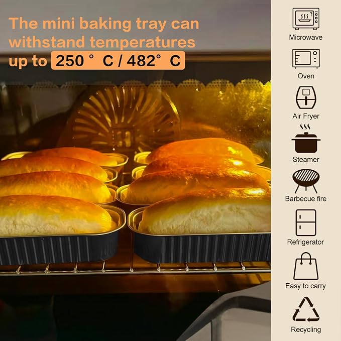 Mini Cake Pans With Lids And Spoons 50 Pack,6.8 oz Rectangle Mini individual Loaf Pans Disposable Aluminum Foil Small Baking Cups Tins (50, black)