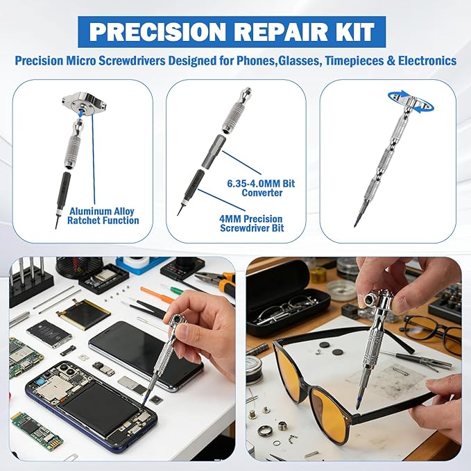 AirPlus 66-in-1 Magnetic Ratchet Screwdriver S2 Bits & T-Handle for Home | 2-Way Ratchet,Non-Slip Grip, Built-in Magnetizer, Portable Case, Color-Coded Bits, for Home/Electronics/DIY