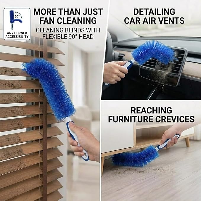 Fan Cleaning Brush Kit - Bendable Microfiber Head Reusable Dust Remover, Aquanexis 90 Flexible Ceiling & Fan Dust Magnet for Electric Fans Air Conditioning Home, Bonus 2 Magic Cloths Gap Brush (2)