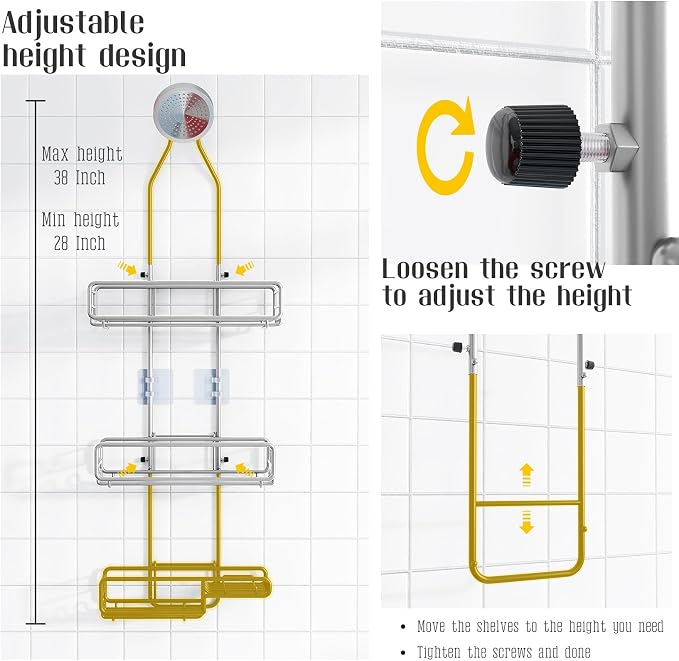 Skyapex Shower Caddy Hanging Bathroom Organizer: Over Head Adjustable Rack for Tall Showerhead - Extra Large Storage Shelf for Big Shampoo Bottles with Soap Holder