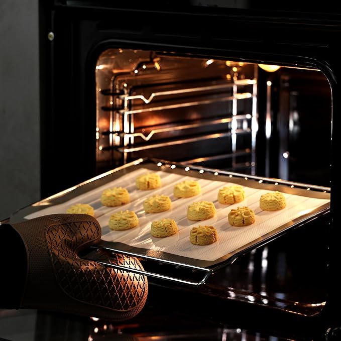 KitchenRaku Silicone Baking Mat, 16.5"x11.6" Non Stick Reusable Silicone Cooking Mat, BPA Free Baking Sheet for Cookies, Macarons Bread & Pastry, Toaster Pad Set of 2