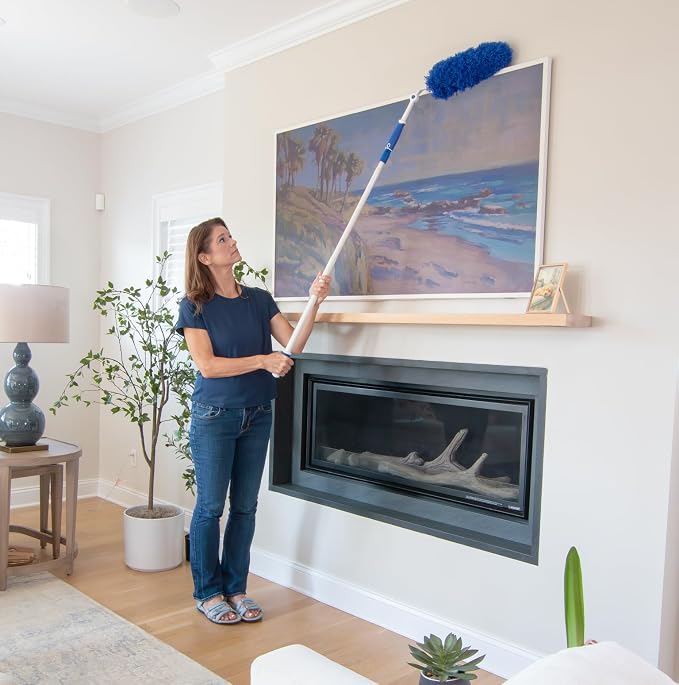 Unger Connect and Clean Microfiber Duster with Pivoting Handle & 4' Steel Telescopic Pole, High-Access Dusting and Cleaning, Dusting Tools, Cleaner Tool for Windows, TVs, Moldings, Cabinets