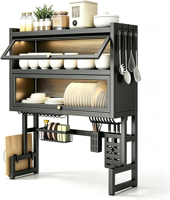 Over Sink Dish Drying Rack, Iron Over The Sink Dish Rack, Over Sink Rack, for Dishes, Glasses, Bowls, Cutlery Black 29.52in