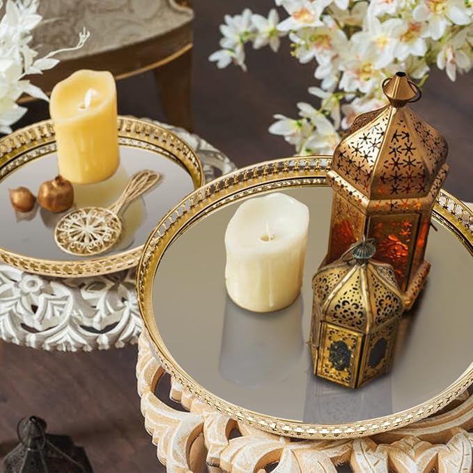 Ayswupt Gold Mirrored Vanity Tray for Bathroom Counter,Metal Decorative Jewelry Storage Tray Cosmetic Perfume Organizer for Dresser,Bedroom,Home Decor,Suit for Candle Holder,Coffee Table Centerpiece,S