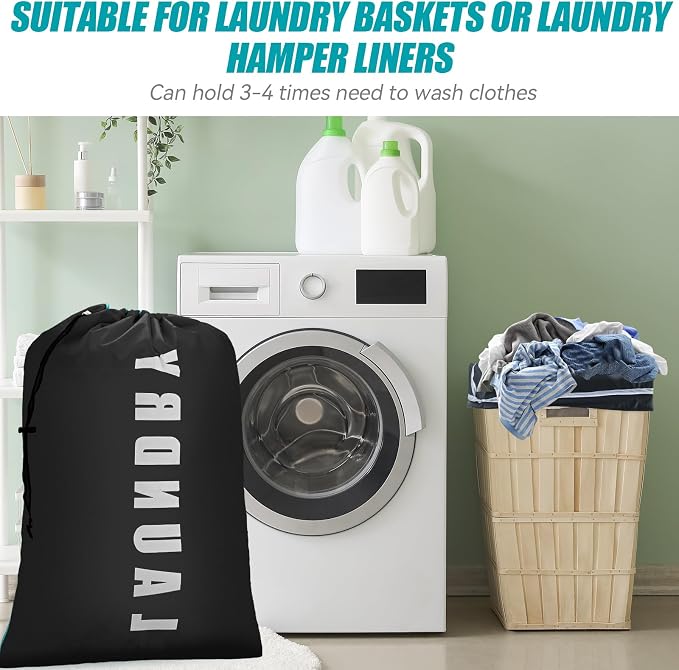 Laundry Bag,2 Pack Travel Laundry Bags for Dirty Clothes,Large Laundry Bags for Camping & Traveling,Dirty Clothes Travel Bag,24" x 36" (Black+ Gray)