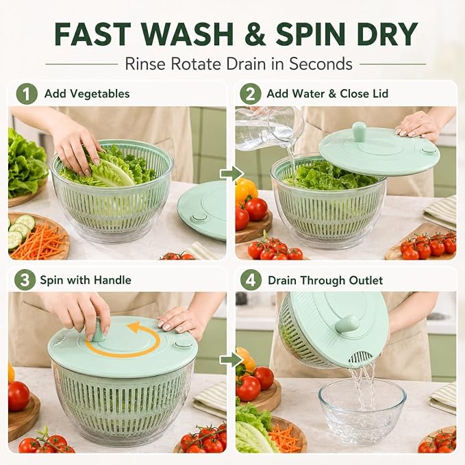Multifunctional Salad Spinner with Slicer, 3 in 1 Vegetable Fruit Washer Dryer, Kitchen Chopper Tool Set with 5 Interchangeable Blades Egg Separator Large Lettuce Dehydrator | White