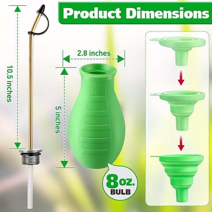 Diatomaceous Earth Powder Duster, 8OZ Garden Powder Applicator Dispenser with Long Metal Tube, Bulb Duster Sprayer for Home Organic Gardening Agricultural Supply(Green,1 Pack) | 8OZ bulb duster. Rust-resistant brass/aluminum tube. Smooth upward dischar...