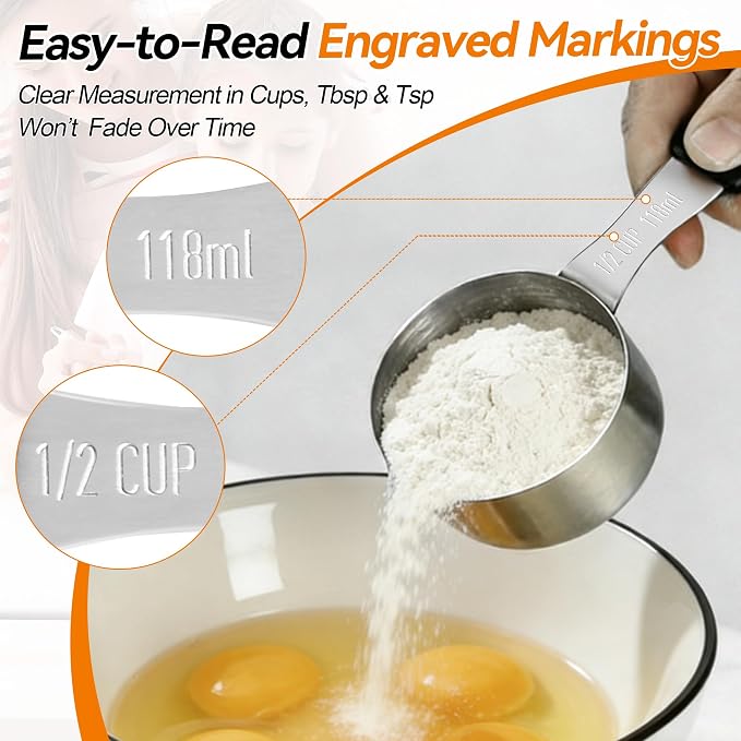 -BINGBING- Magnetic Measuring Cups and Spoons Set of 13, Stainless Steel | 5 Magnetic Cups and 8 Double-Sided Spoons with Leveler, Stackable, Kitchen Gadgets for Cooking and Baking