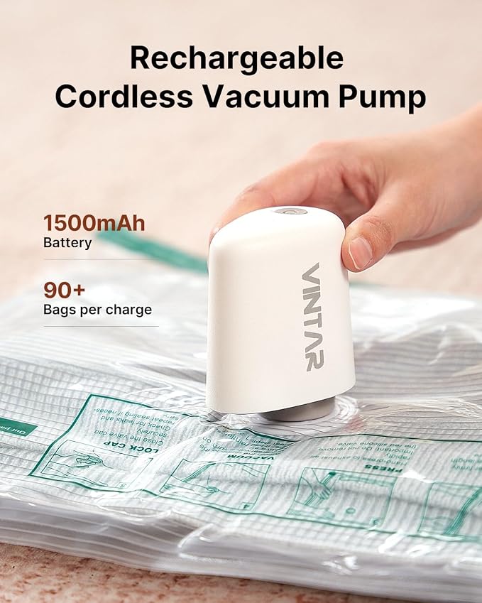 VINTAR 16 Pack Vacuum Storage Bags for Travel with Cordless Pump, Color | USB Rechargeable Pump, 4 Sizes Compression Bags Set, Vacuum Seal Bags for Clothing Travel Luggage Bedding, Space Savered
