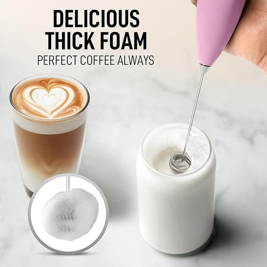 Zulay Kitchen Whisk Milk Frother with 4 Duracell Batteries - Powerful Handheld Foam Maker for Coffee, Lattes, Matcha, Hot Chocolate & Cappuccinos - Whip Creamy Froth in Seconds