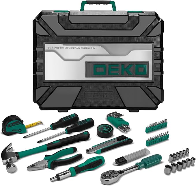 DEKOPRO Tool Set: 228 Piece Home Tool Kit, Household Basic Repair Tool Set Comes with Storage ToolBox, Socket Wrench Set for Car, Hand Tool Box Set for Home - Green
