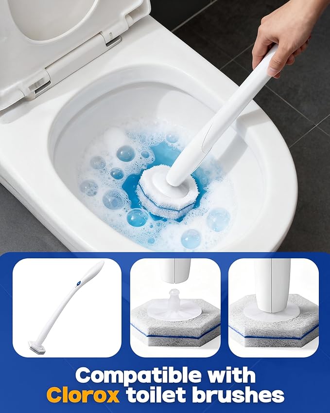 60 Pack Wand Refills Compatible with Clorox Toilet Brushes, Instant Foam Cleaning, Secure Lock No Slipping, Odor Neutralizing, Easy Snap-On Design