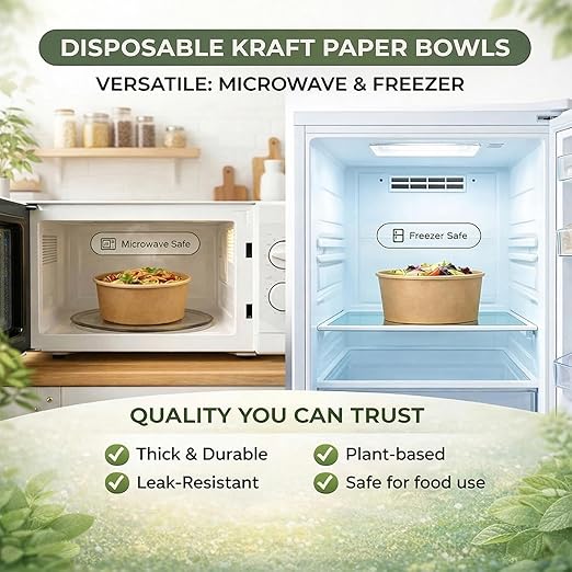 TOPtoper 50 Pack 25 Oz Large Paper Bowls with Lids, Disposable Soup Serving Bowls Bulk Party Supplies for Hot/Cold Food, Soup (25 OZ)